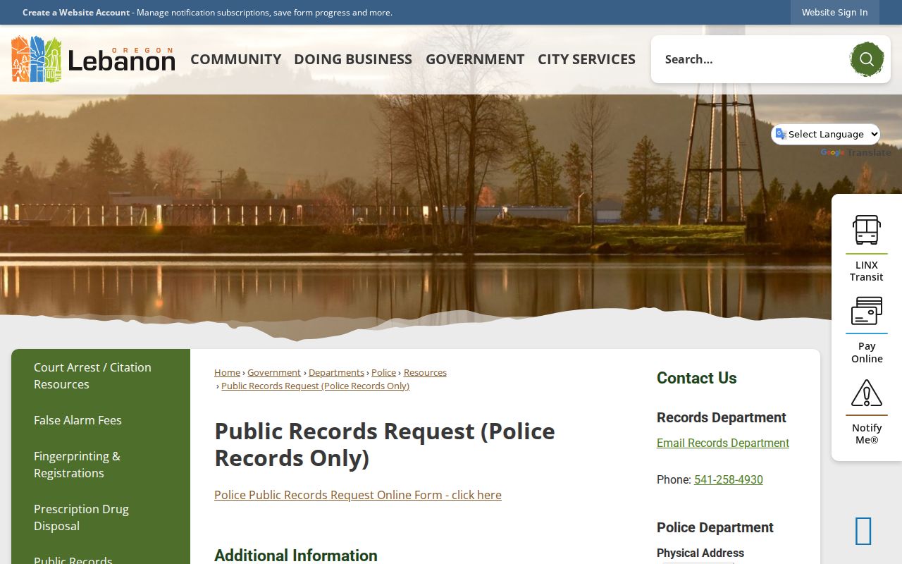 Lebanon Police records request instructions