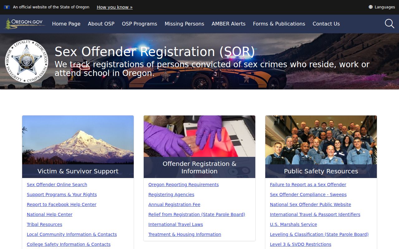 Oregon State Police Sex Offender Registration Section resources